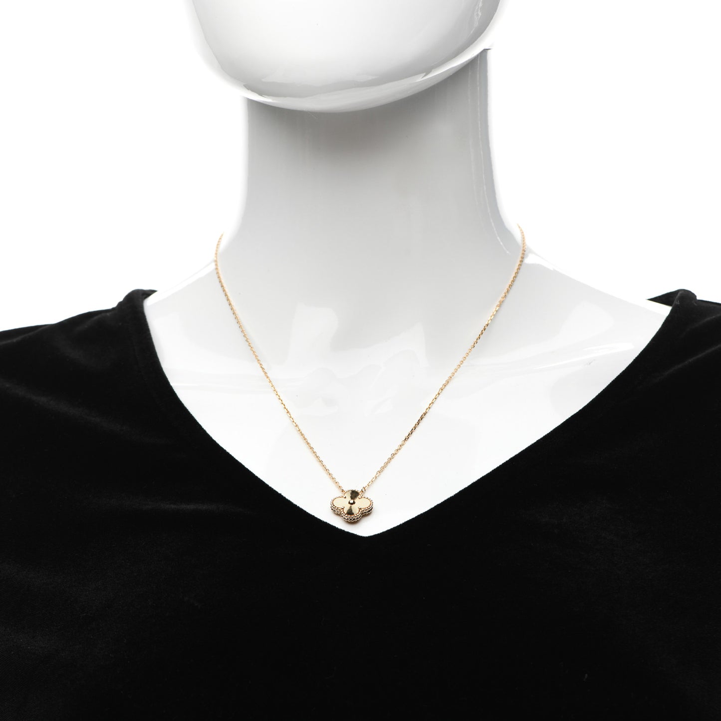 18K Yellow Gold Guilloche Vintage Alhambra Pendant Necklace