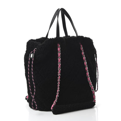 Chanel Shearling Sheepskin Large Coco Neige Tote Black 3 of 10
