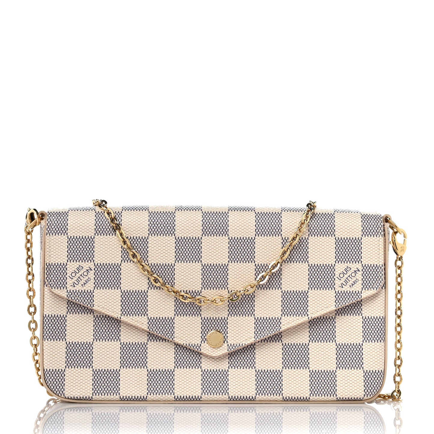 Damier Azur Pochette Felicie Chain Wallet Rose Ballerine