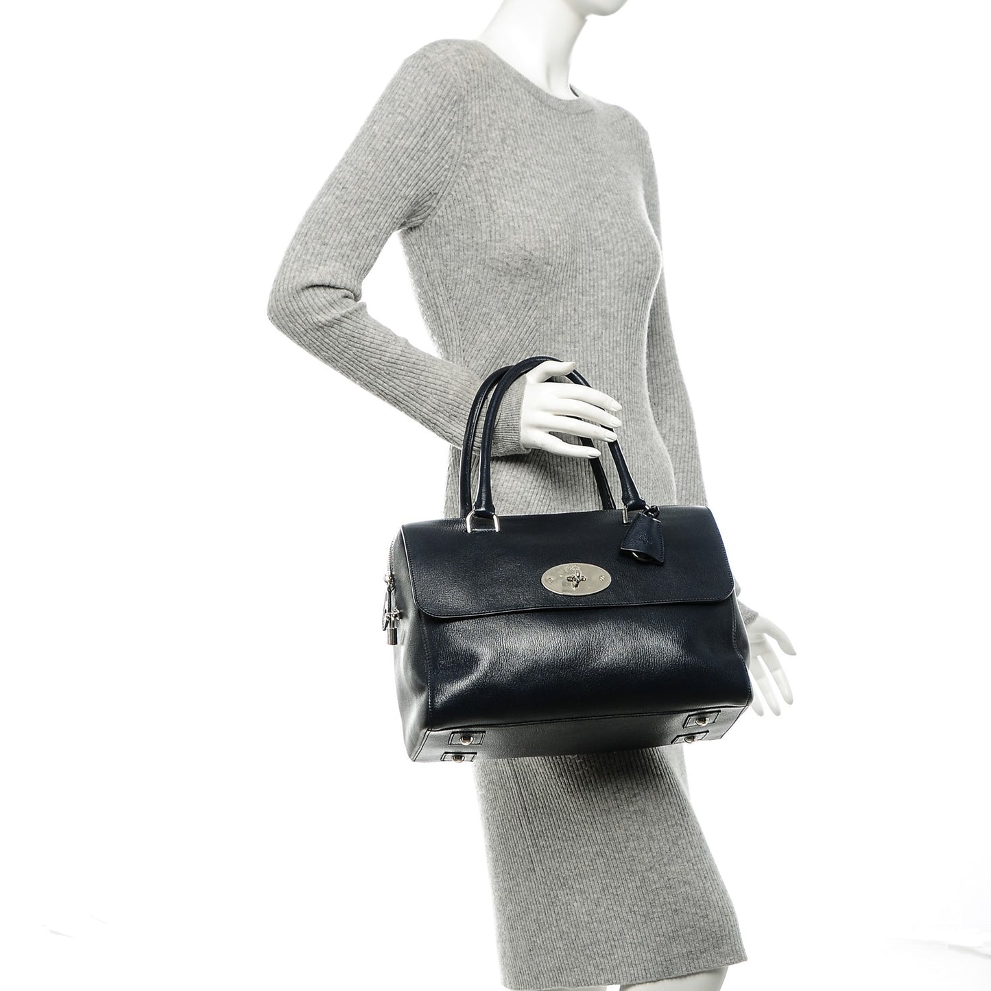 Glossy Goatskin Medium Del Rey Satchel Midnight Blue