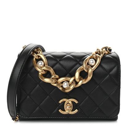 Chanel Calfskin Quilted Pearl Jewel Chain Flap Black 1 of 9