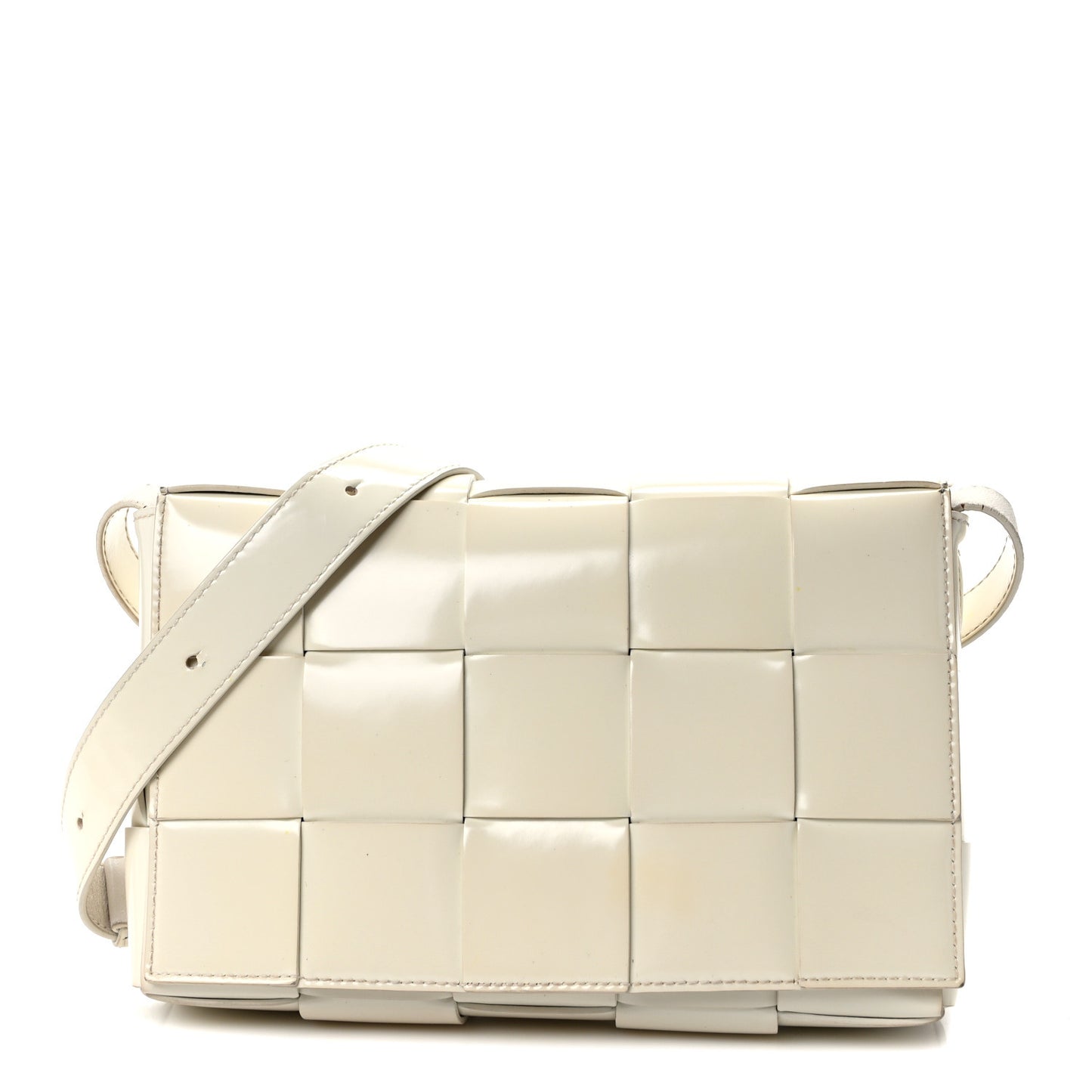 Patent Maxi Intrecciato Cassette Crossbody Bag White