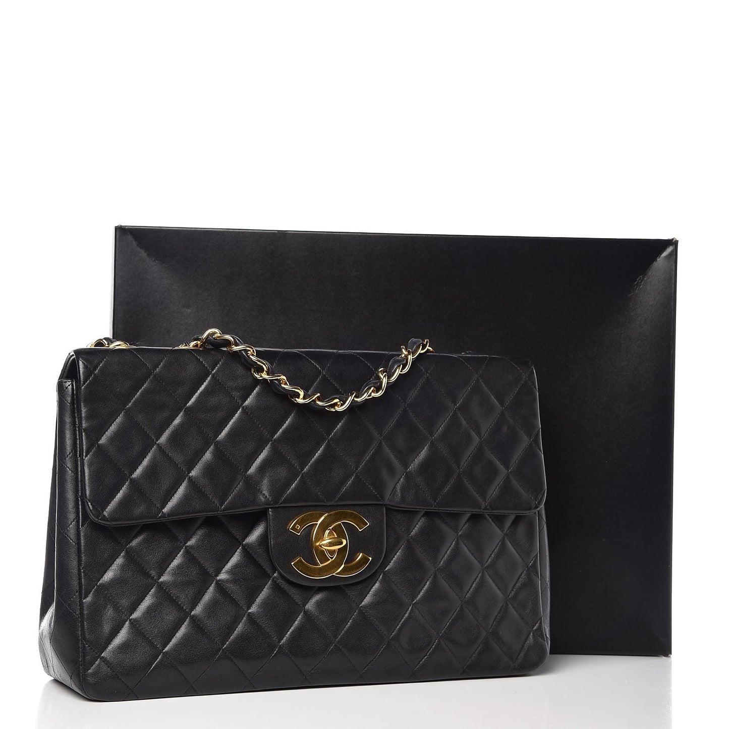 Lambskin Quilted XL Jumbo Single Flap Black