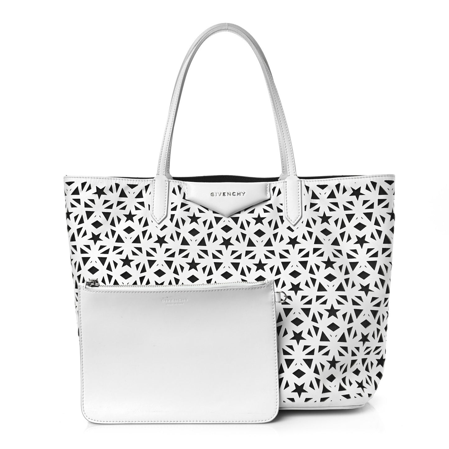 Calfskin Lazer Cut Medium Antigona Tote Black White