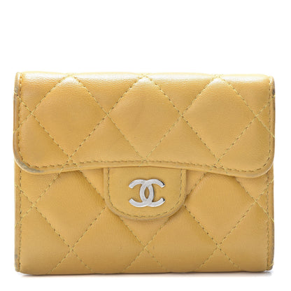 Chanel Lambskin Quilted Flap Card Holder Wallet Yellow 1 of 15