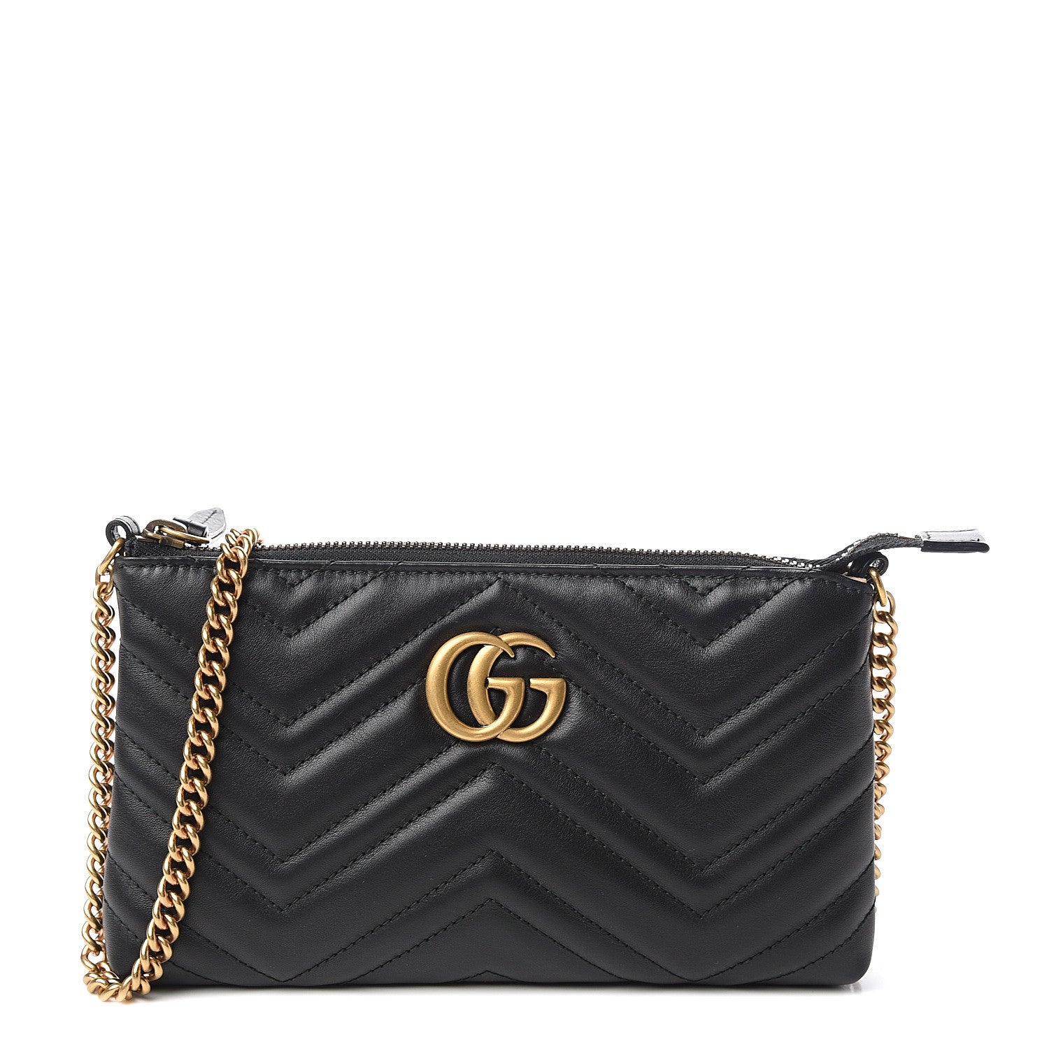 Gucci Calfskin Matelasse Mini GG Marmont Chain Bag Black 1 of 10