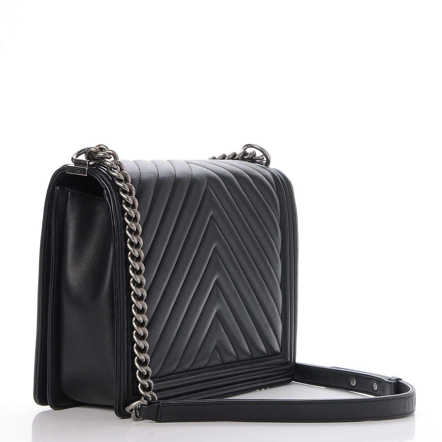 Chanel Calfskin Chevron Quilted Large Boy Flap Black 3 of 7