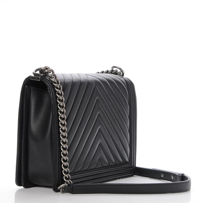 Chanel Calfskin Chevron Quilted Large Boy Flap Black 3 of 7