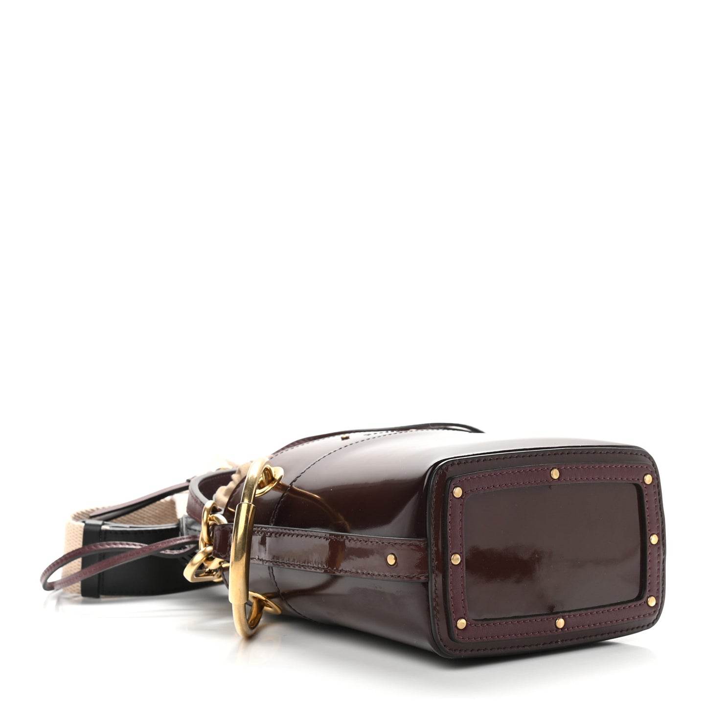Patent Calfskin Mini Roy Bucket Bag Burnt Brown