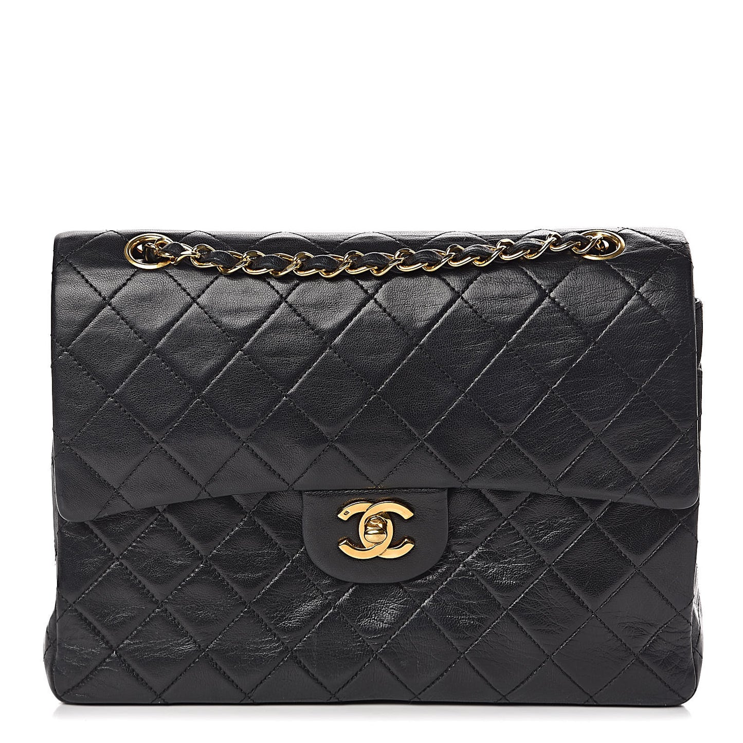 Lambskin Quilted Medium Double Flap Bag Black