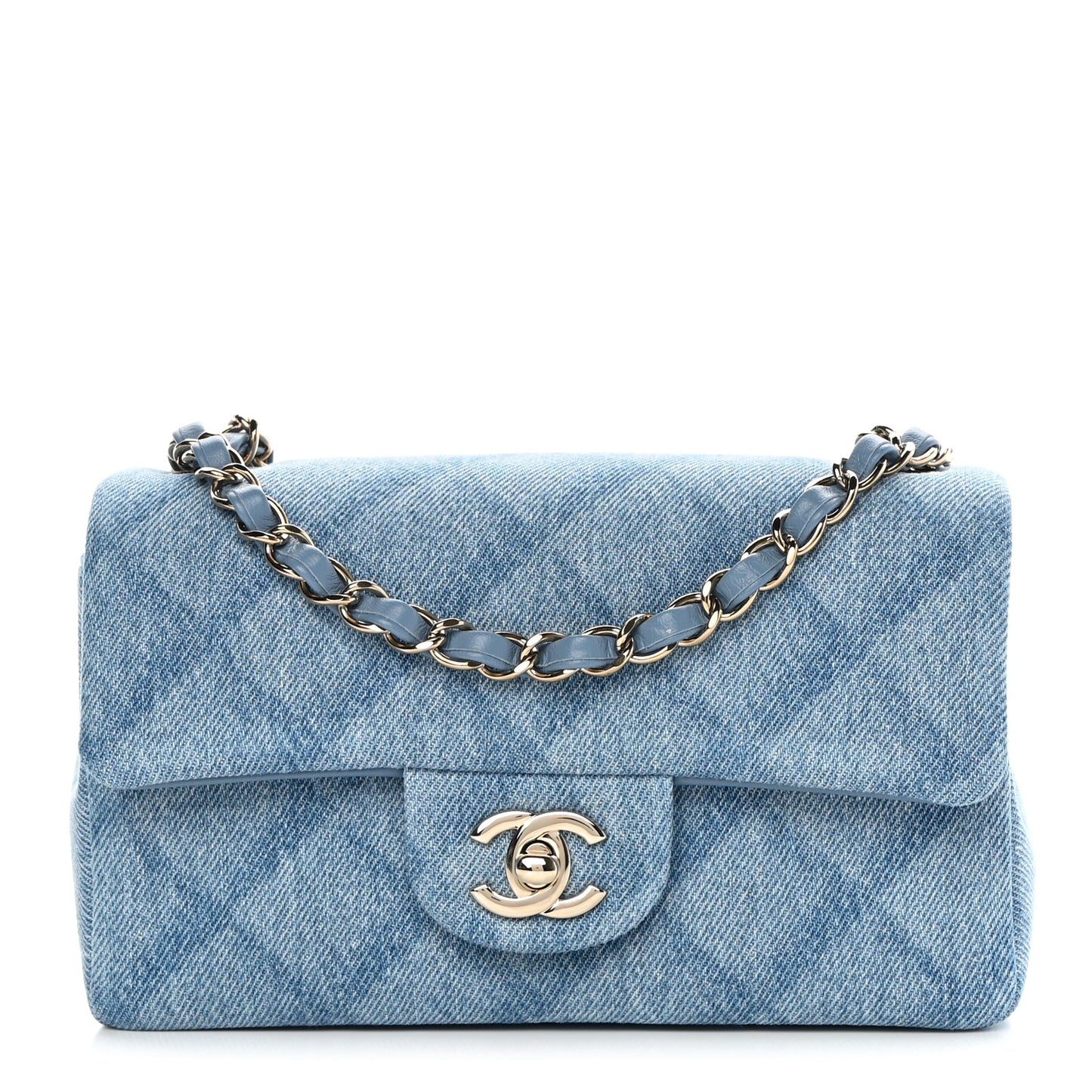 Denim Quilt Print Mini Rectangular Flap Light Blue