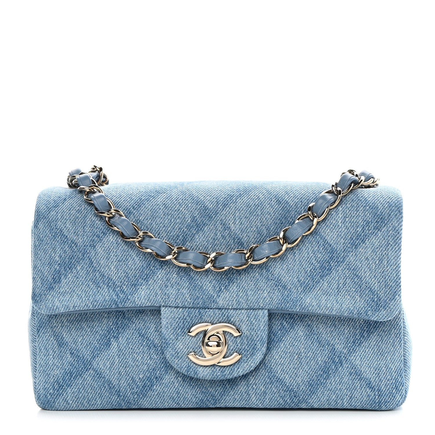 Chanel Denim Quilt Print Mini Rectangular Flap Light Blue 1 of 11