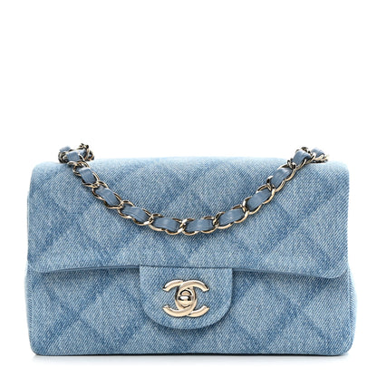 Chanel Denim Quilt Print Mini Rectangular Flap Light Blue 1 of 11