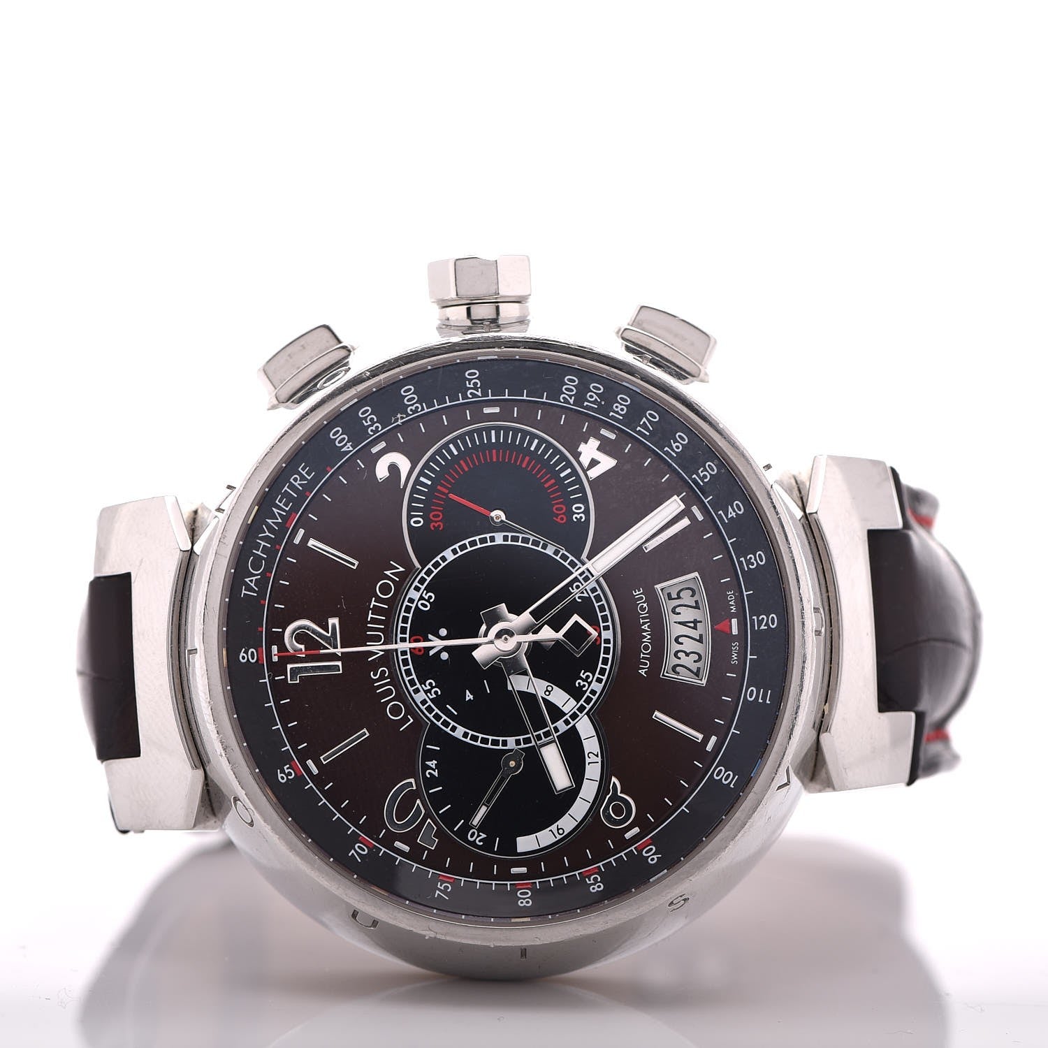 Louis Vuitton Stainless Steel Alligator 44mm Tambour Essential Voyagez Automatic Watch Brown 3 of 10
