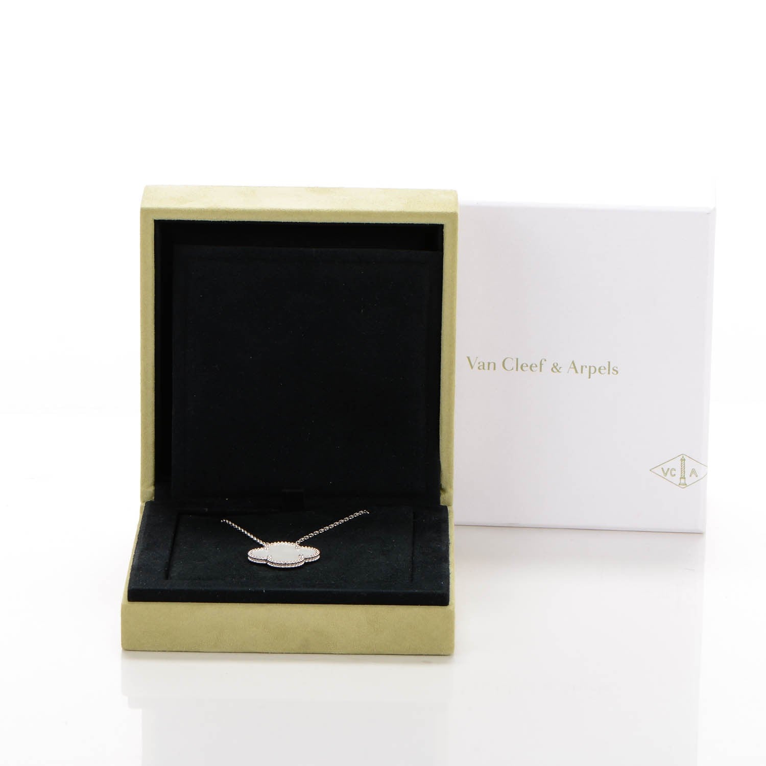 Van Cleef & Arpels 18K White Gold Mother of Pearl Magic Alhambra Pendant Necklace 7 of 7