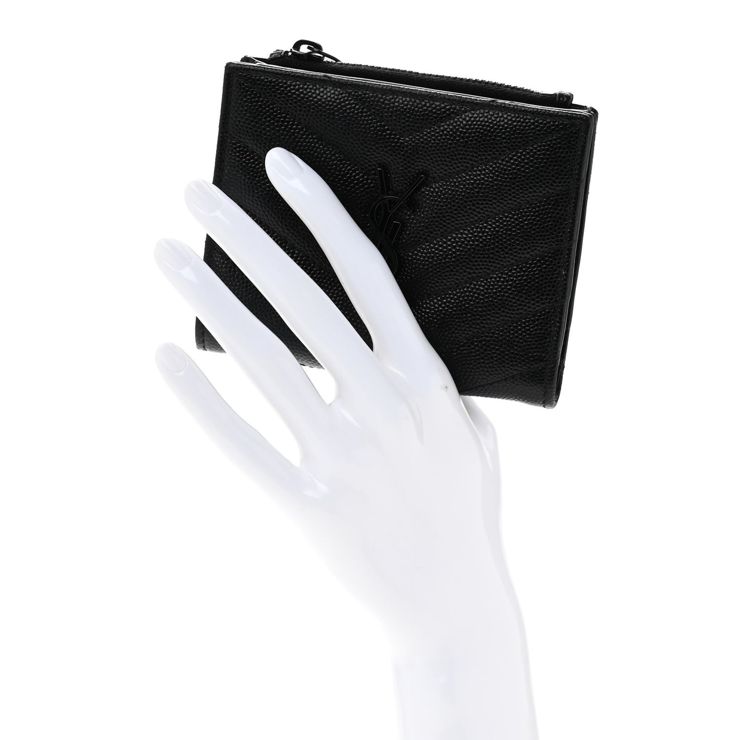 Grain De Poudre Matelasse Chevron Monogram Zipped Card Case Black
