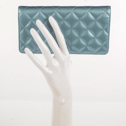 Chanel Patent Calfskin Quilted Yen Wallet Blue 2 of 7
