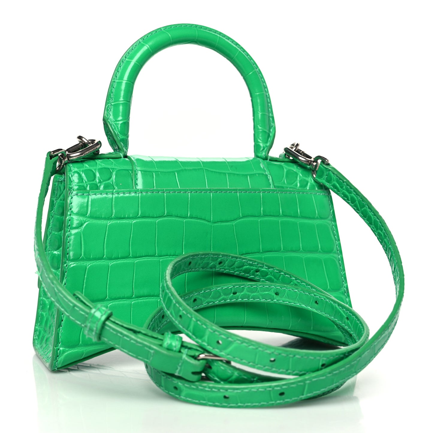 Shiny Calfskin Crocodile Embossed Hourglass Top Handle Bag XS Vivid Green