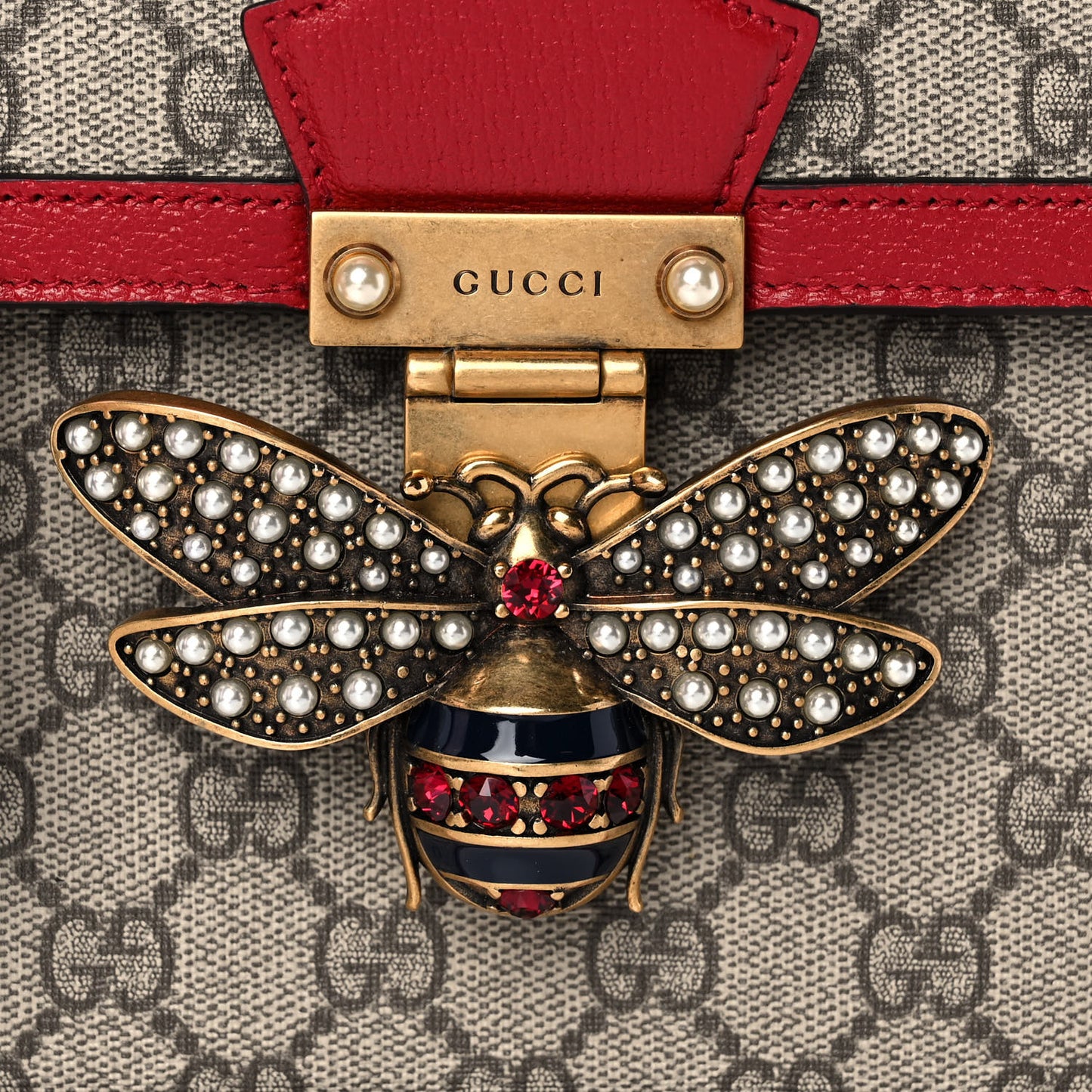 GG Supreme Monogram Small Queen Margaret Top Handle Bag Red