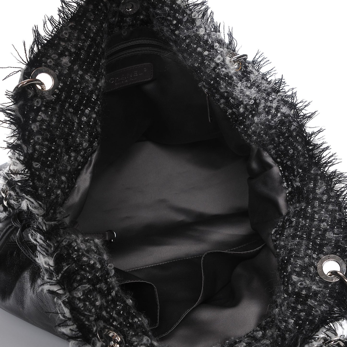 Tweed Lambskin Drawstring Tweedy Tote Black