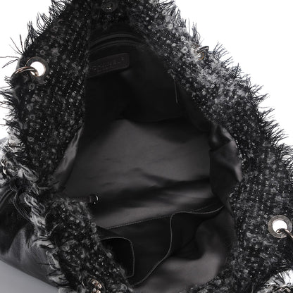 Chanel Tweed Lambskin Drawstring Tweedy Tote Black 6 of 8
