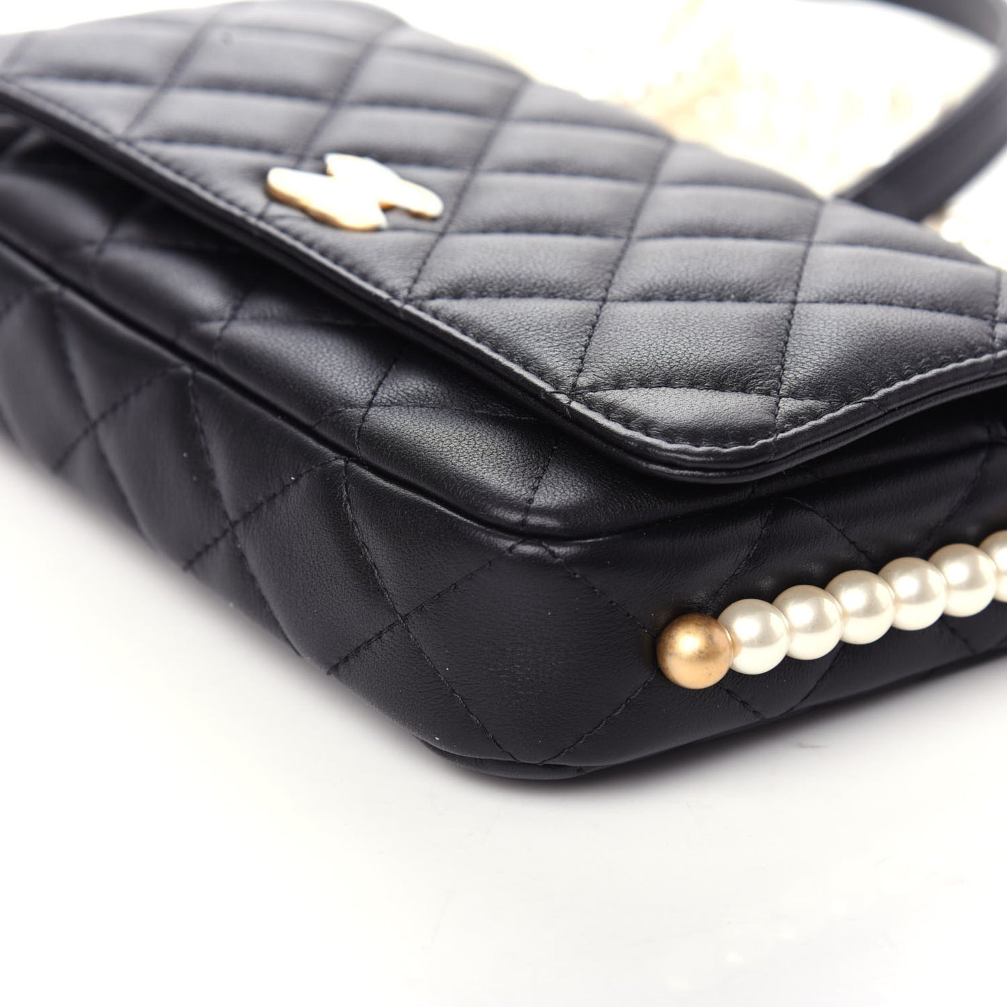 Calfskin Quilted Pearl Wallet On Chain WOC Black