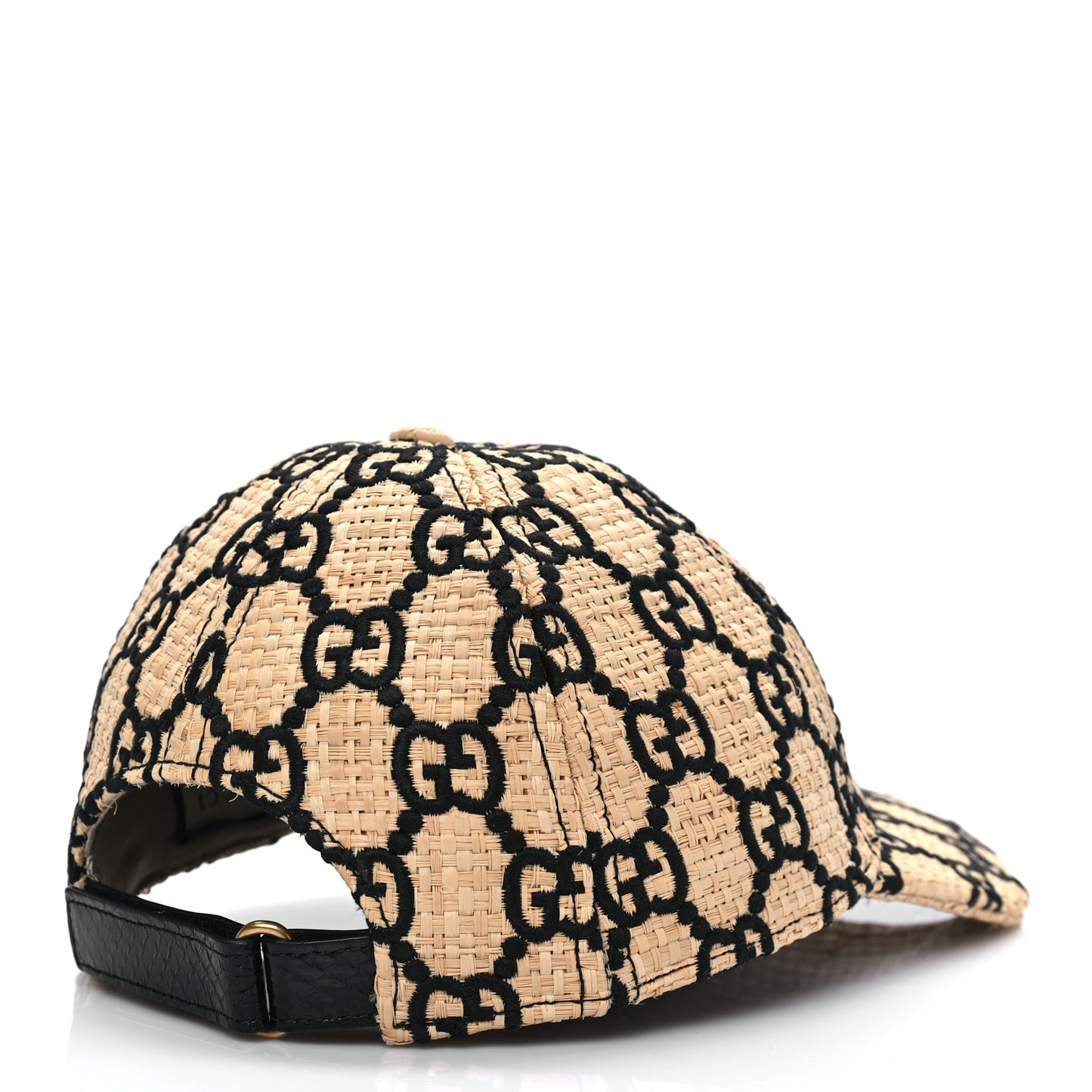 Raffia GG Monogram Elaphe Embroidered Aisha Baseball Hat M Ivory Black