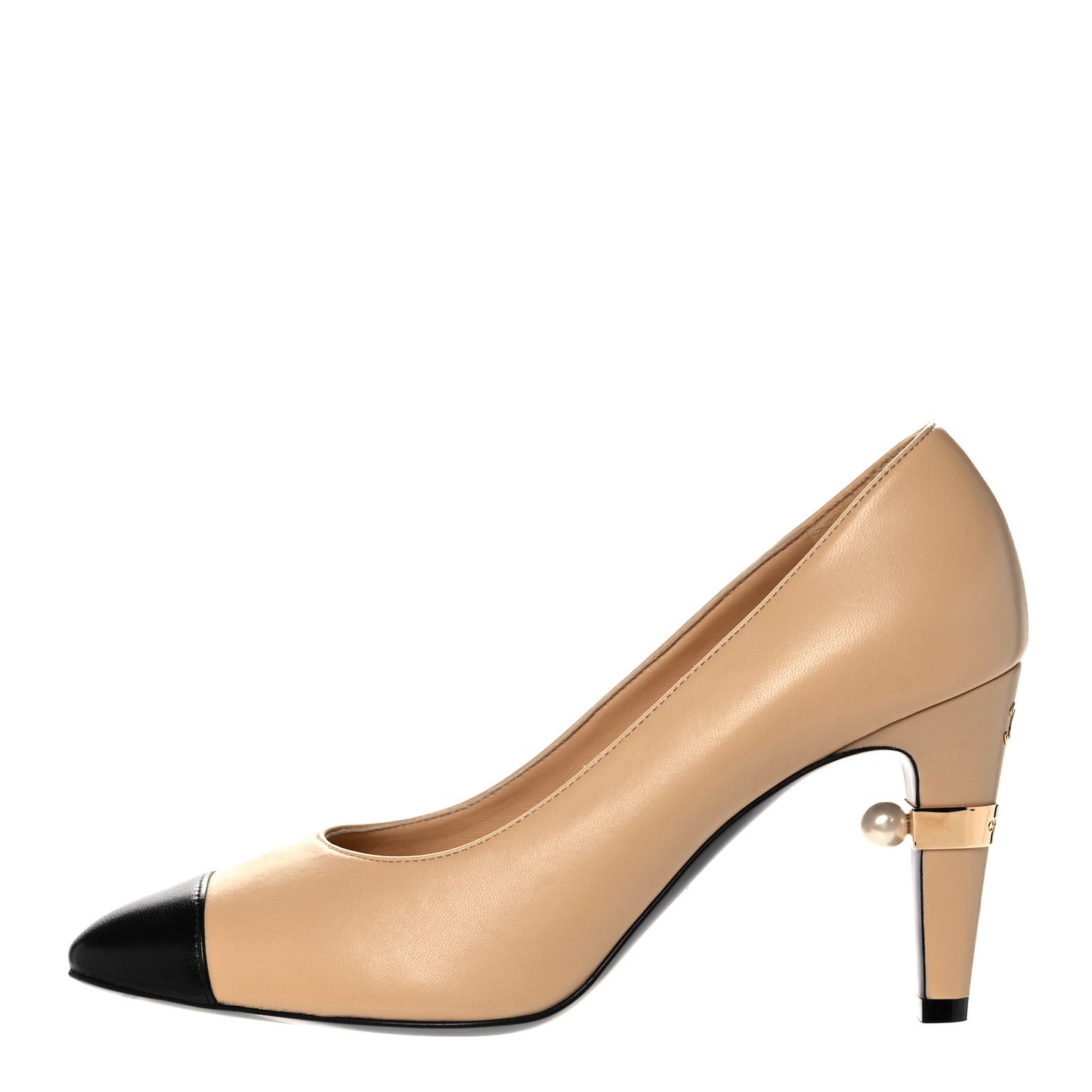 Lambskin Cap Toe Pearl Pumps 37.5 Beige Black