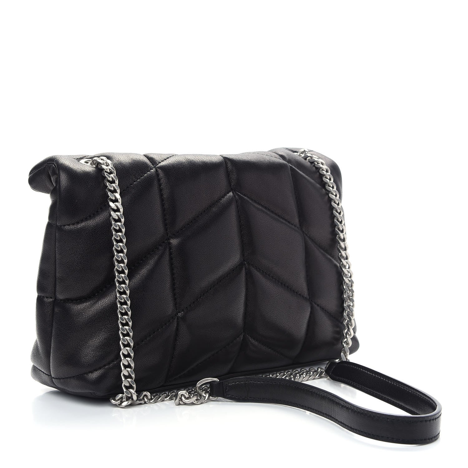Saint Laurent Lambskin Quilted Toy Loulou Puffer Monogram Chain Satchel Black 3 of 8