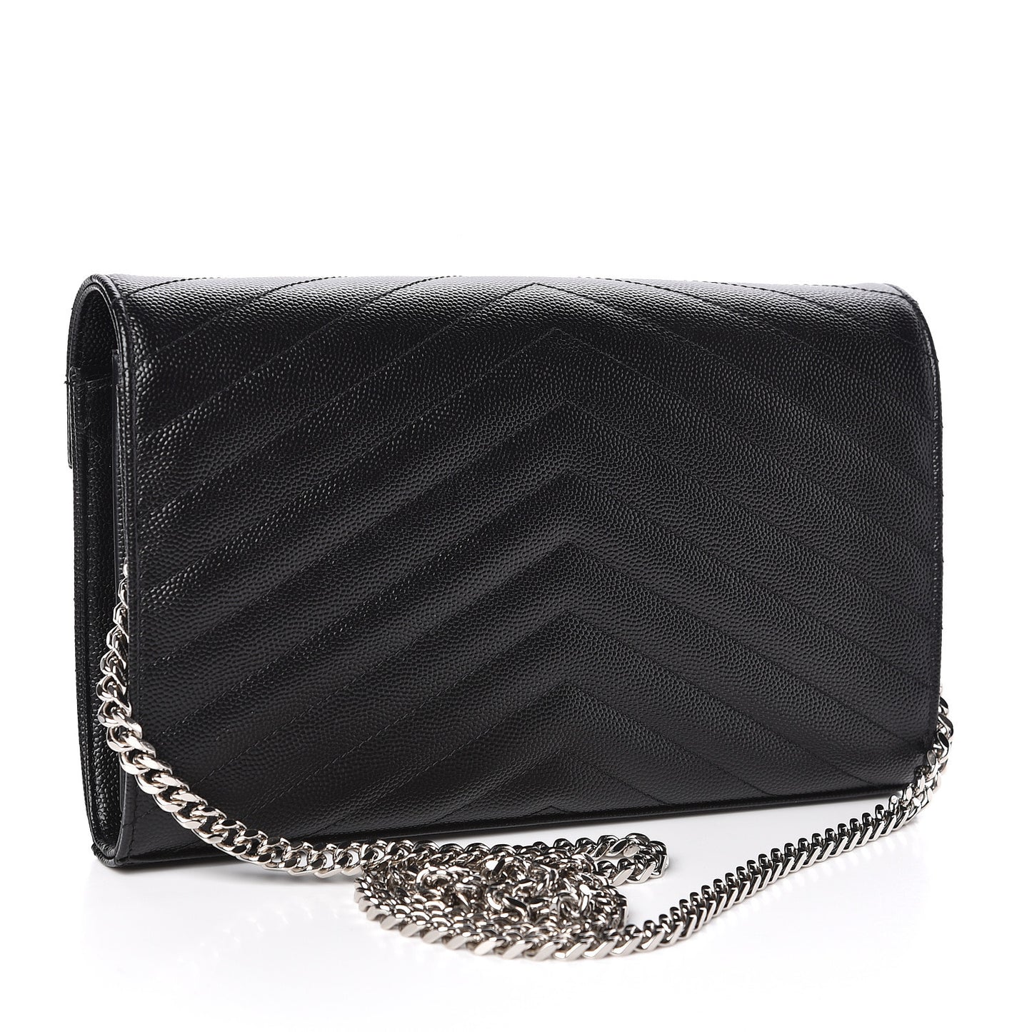 Grain De Poudre Matelasse Chevron Monogram Chain Wallet Black