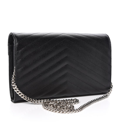 Saint Laurent Grain De Poudre Matelasse Chevron Monogram Chain Wallet Black 3 of 10