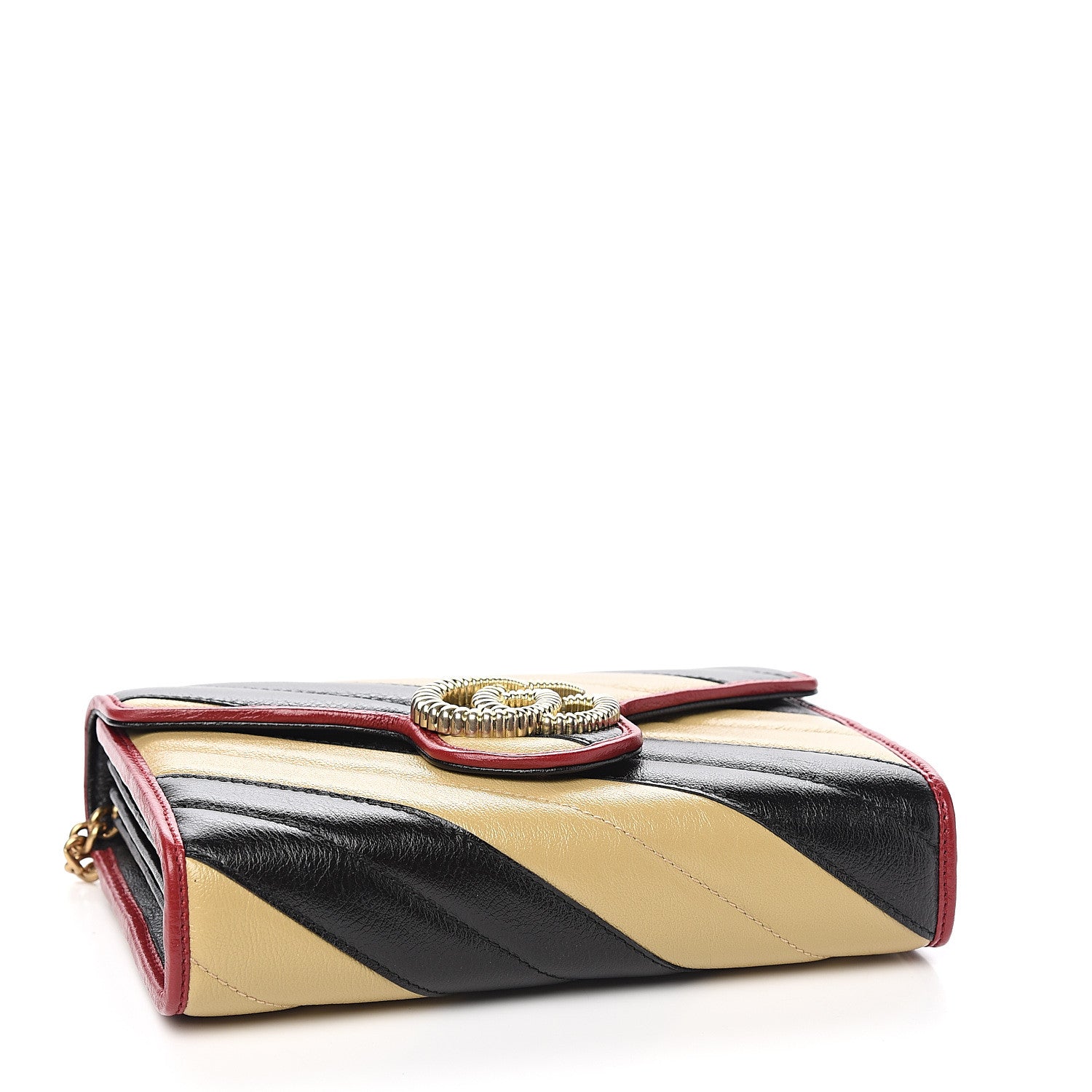 Gucci Azalea Calfskin Matelasse Diagonal Patchwork Torchon GG Marmont Chain Wallet Black Beige Romantic Cerise 3 of 9