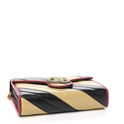 Gucci Azalea Calfskin Matelasse Diagonal Patchwork Torchon GG Marmont Chain Wallet Black Beige Romantic Cerise 3 of 9