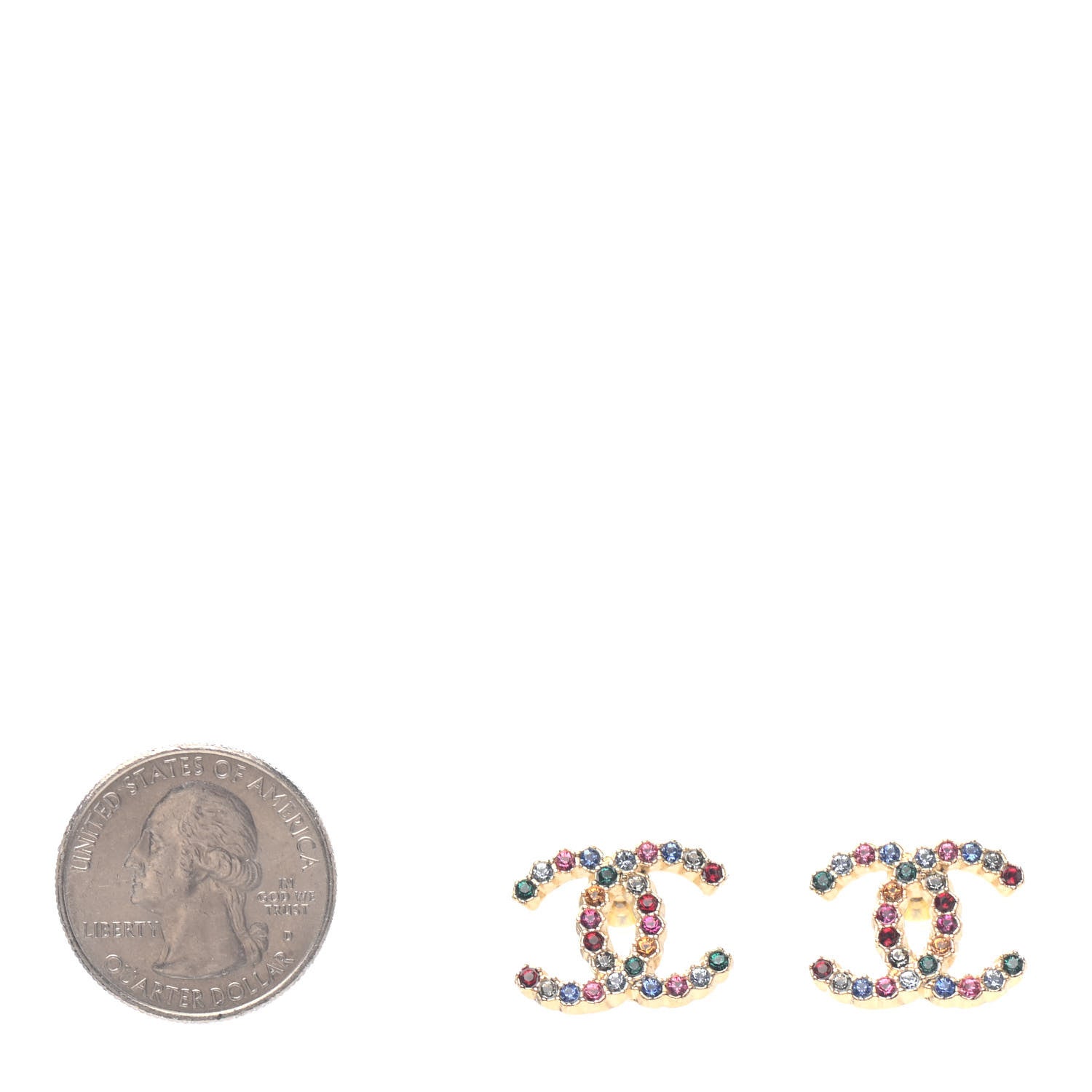 Chanel Crystal Over The Rainbow CC Earrings Gold Multicolor 2 of 3