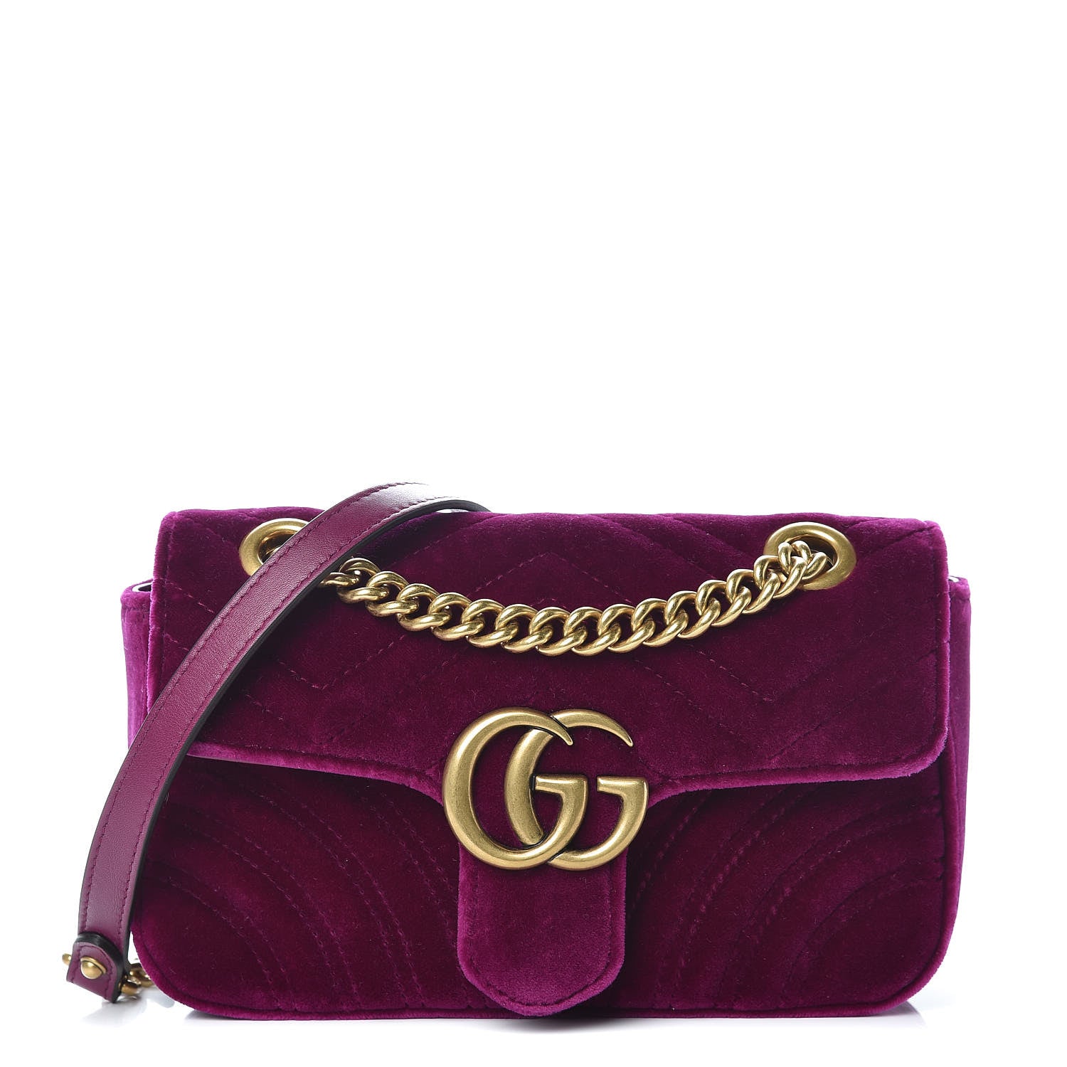 Gucci Velvet Matelasse Mini GG Marmont Shoulder Bag Fuchsia Violet Cyclamen 1 of 10