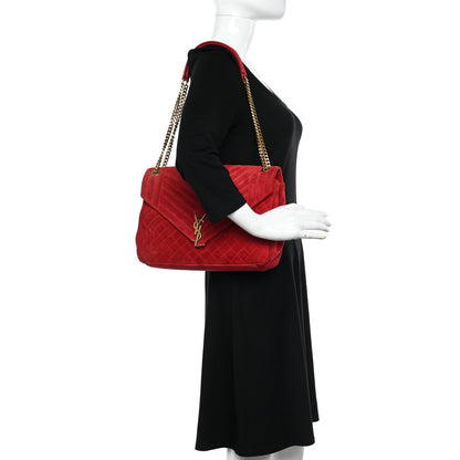 Saint Laurent Suede Mixed Matelasse Triquilt Large Monogram Envelope Satchel Red 2 of 18