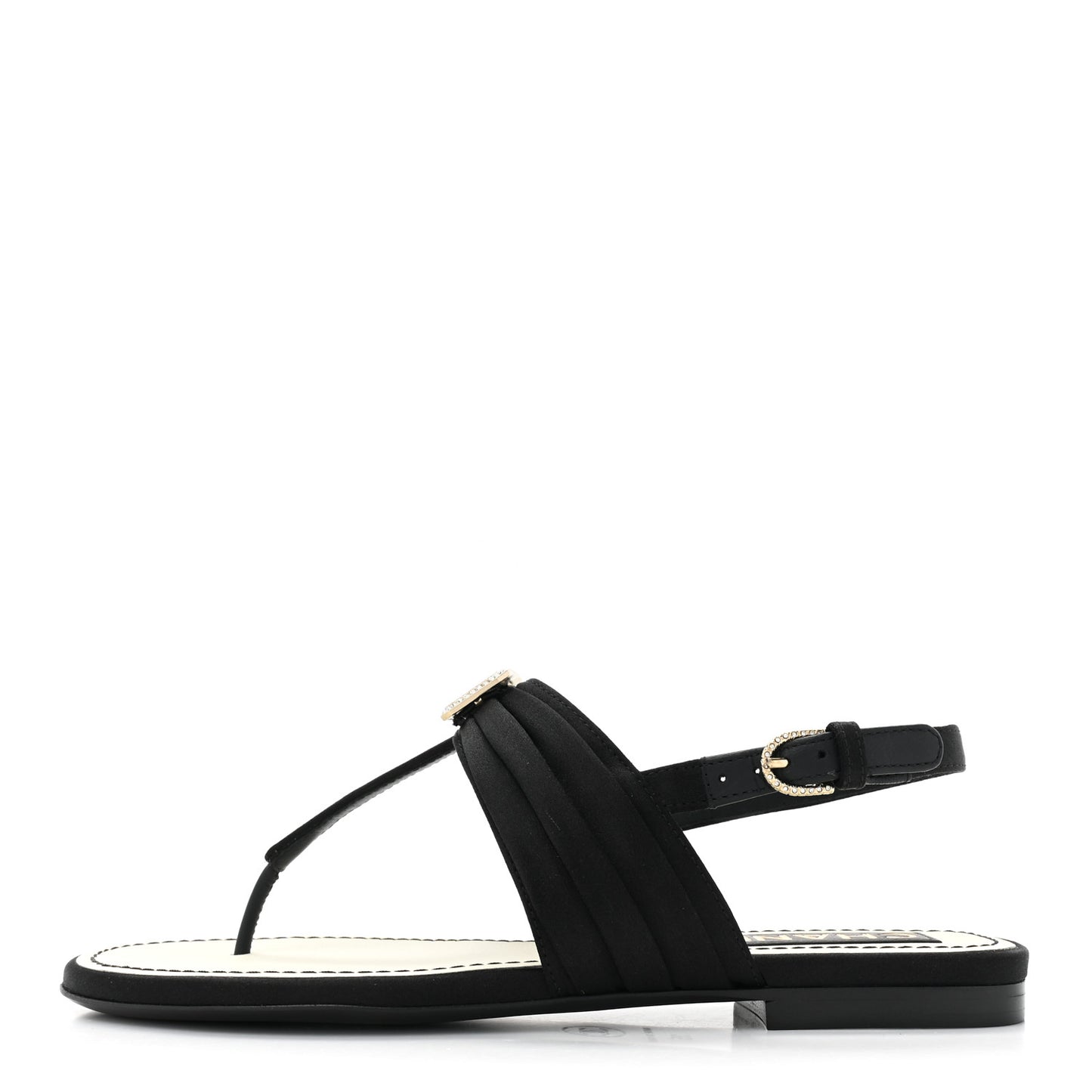 Satin Crystal CC Thong Sandals 35 Black