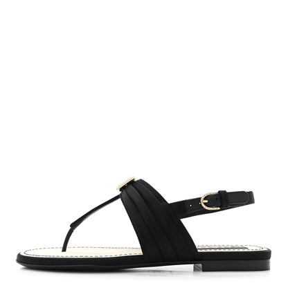 Chanel Satin Crystal CC Thong Sandals 35 Black 1 of 9