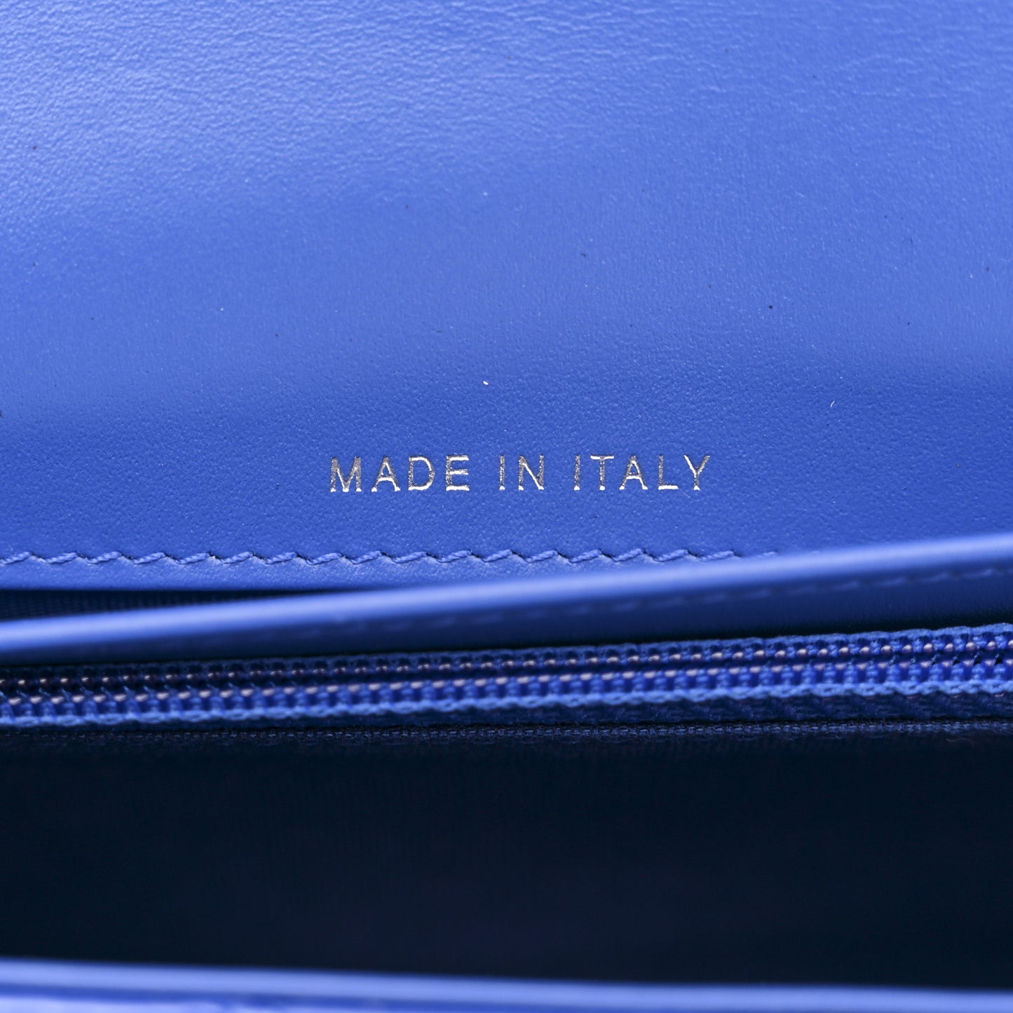 Patent Calfskin Quilted Boy Wallet on Removable Chain Blue