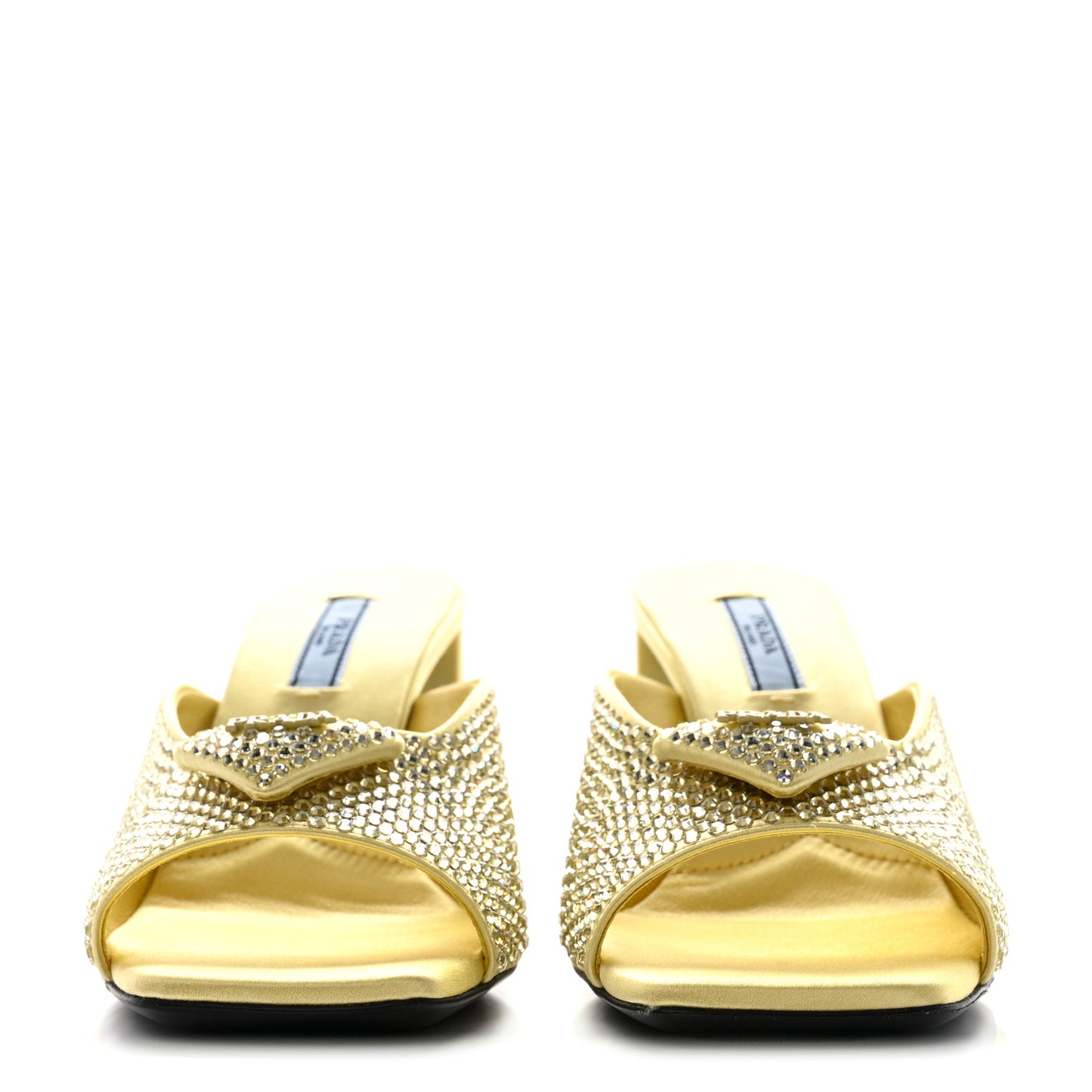 Satin Crystal Logo 90mm Slide Sandals 36 Ananas