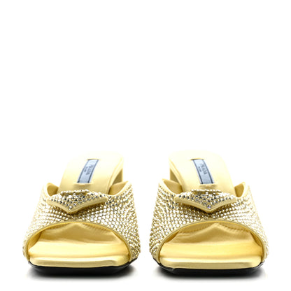Prada Satin Crystal Logo 90mm Slide Sandals 36 Ananas 2 of 8
