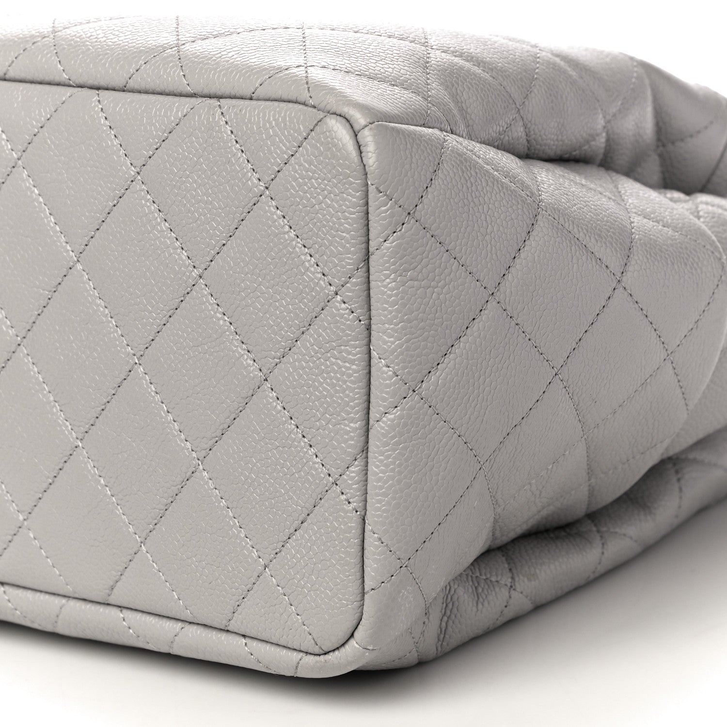 Chanel Caviar Flat Quilted CC Chain Bucket Drawstring Bag Light Grey 10 of 10