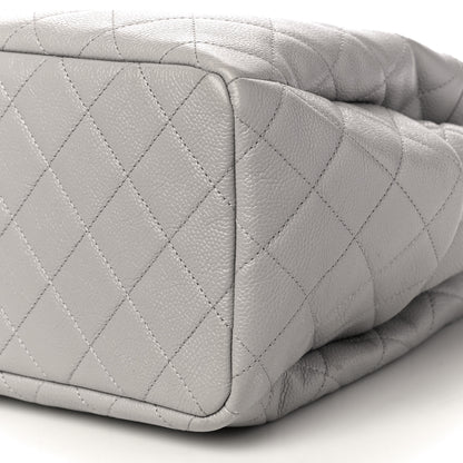 Chanel Caviar Flat Quilted CC Chain Bucket Drawstring Bag Light Grey 10 of 10
