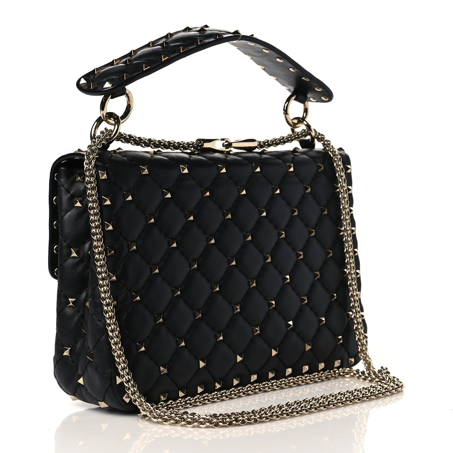 Valentino Garavani Lambskin VLTN Print Medium Rockstud Spike Shoulder Bag Black 3 of 9