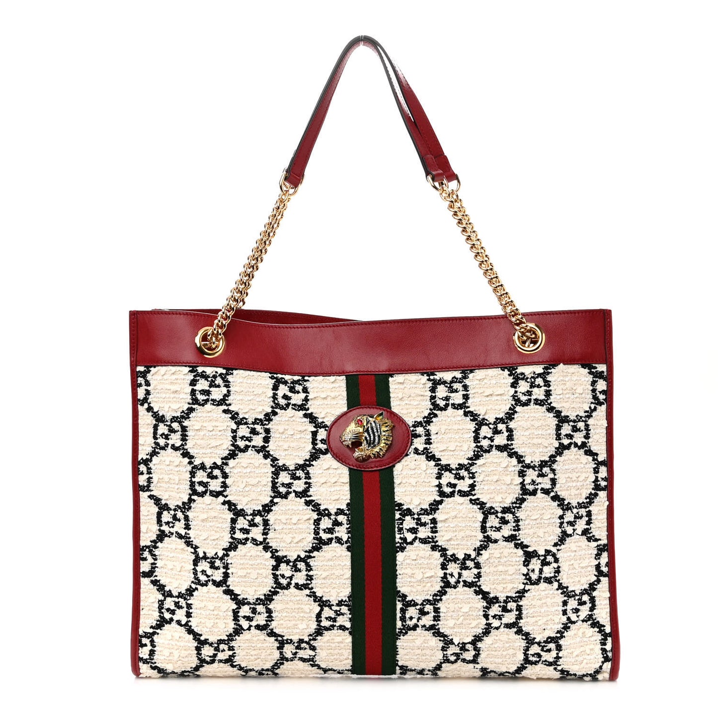 Tweed GG Monogram Large Rajah Chain Tote White Black Romantic Cherry