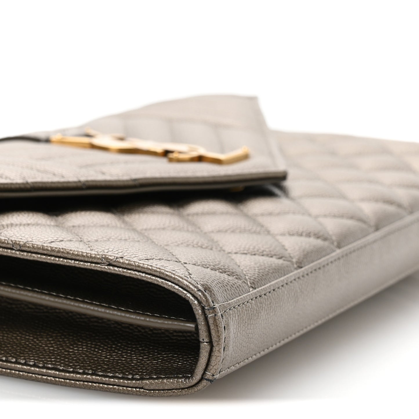 Metallic Grain De Poudre Mixed Matelasse Triquilt Monogram Chain Wallet Piombo