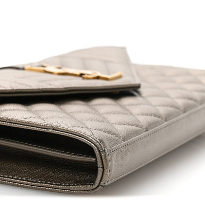 Saint Laurent Metallic Grain De Poudre Mixed Matelasse Triquilt Monogram Chain Wallet Piombo 10 of 11