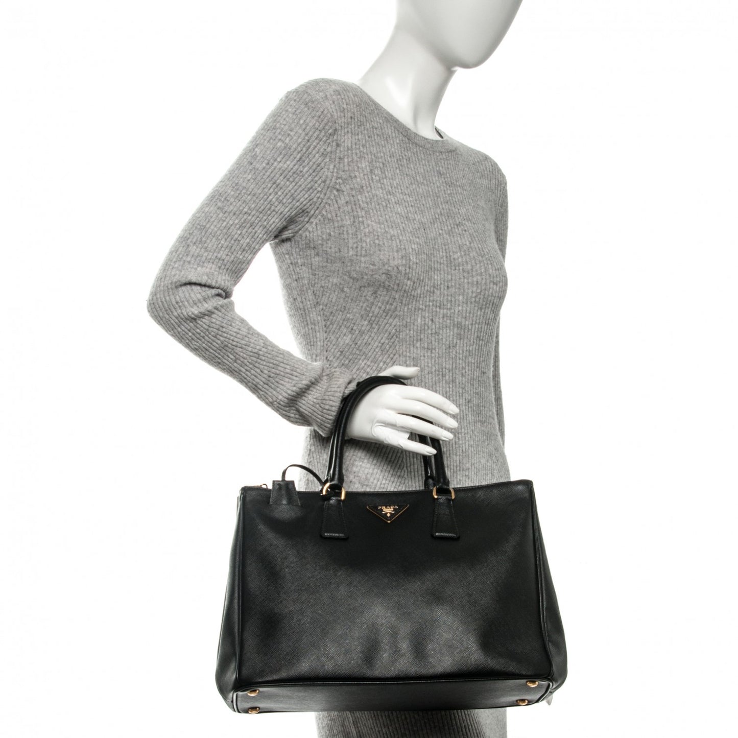 Saffiano Large Galleria Double Zip Tote Black