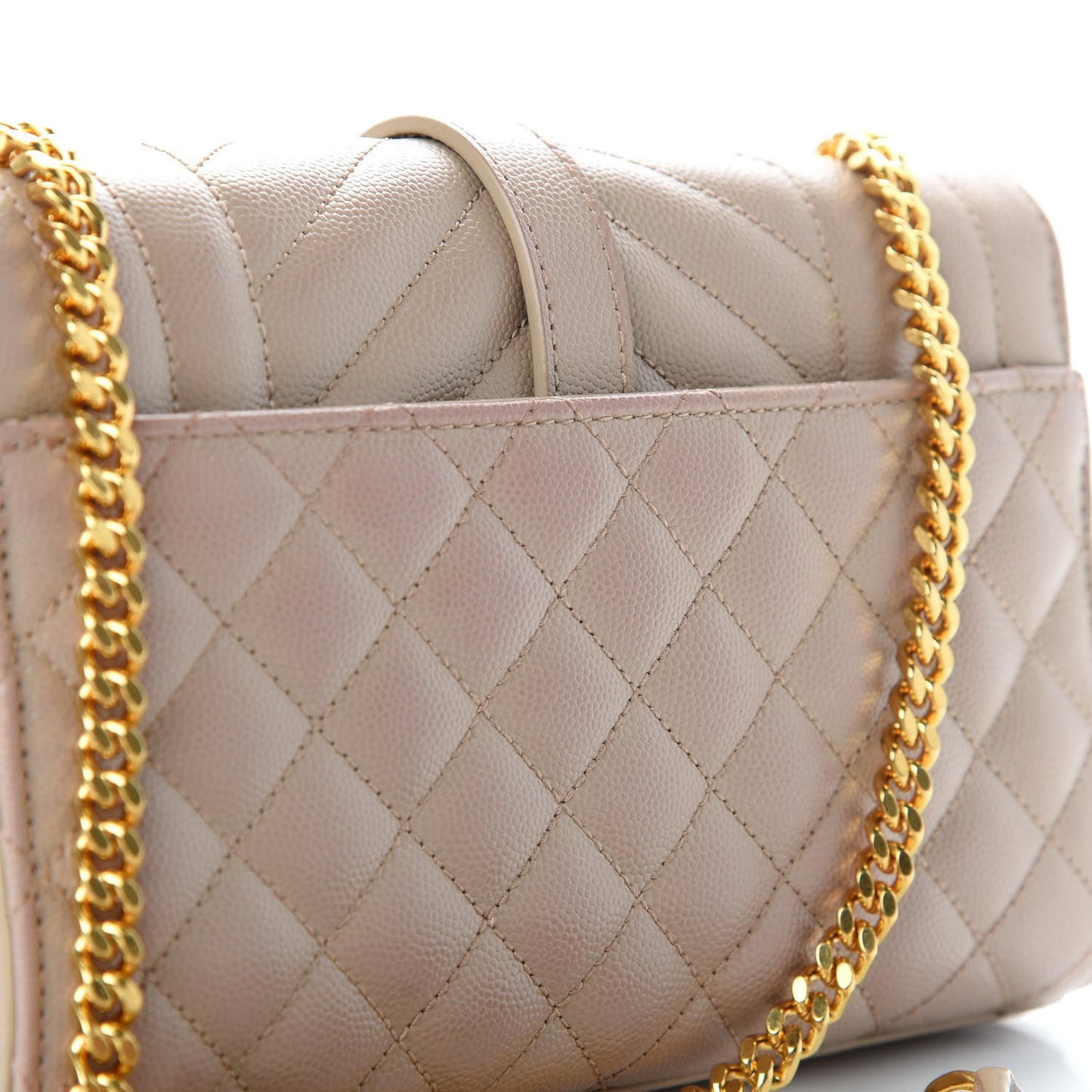 Grain De Poudre Textured Mixed Matelasse Triquilt Small Monogram Satchel Nude Powder