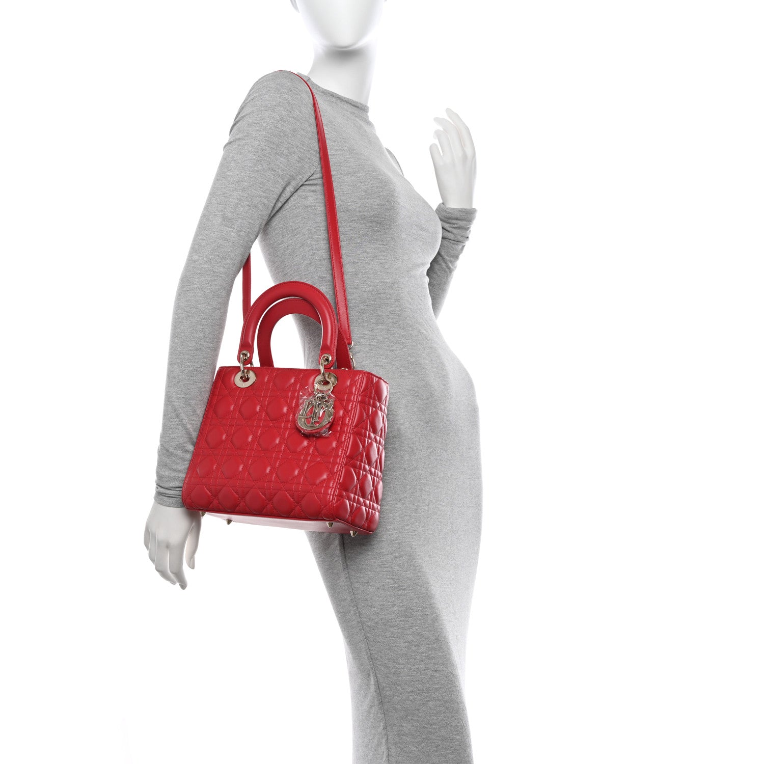 Christian Dior Lambskin Cannage Medium Lady Dior Red 2 of 10